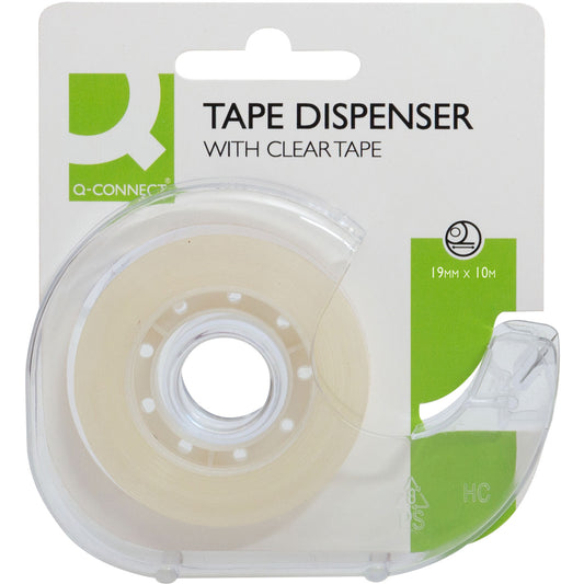 Q-connect tape m/dispenser 19mmx10m klar