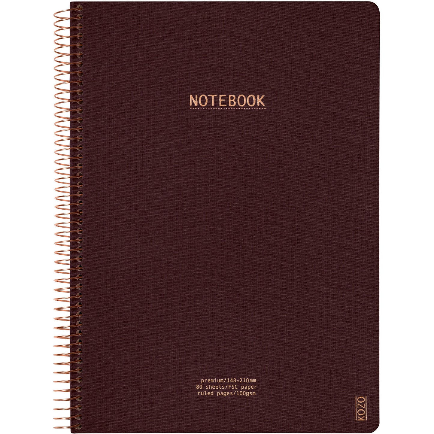 Kozo Premium notesbog 100g A4 linjeret kaffebrun
