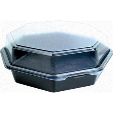 Plastbakke, Octaview 1300 ml, sort, PS, med hængslet låg, (180 stk/krt)