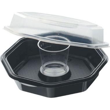 Multiboks Octaview 160x160x60 mm med Dressingbæger PS Sort/klar,360 stk/krt