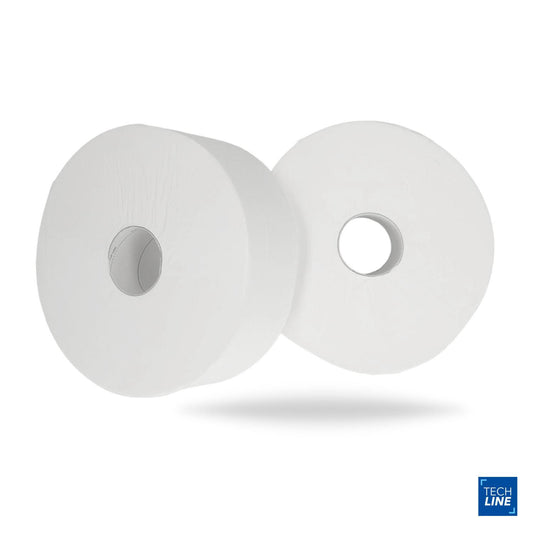 Toiletpapir Techline Jumbo Maxi 2-lag Ø24.5 x L320M x B9cm Nyfiber Hvid,6 rl/krt