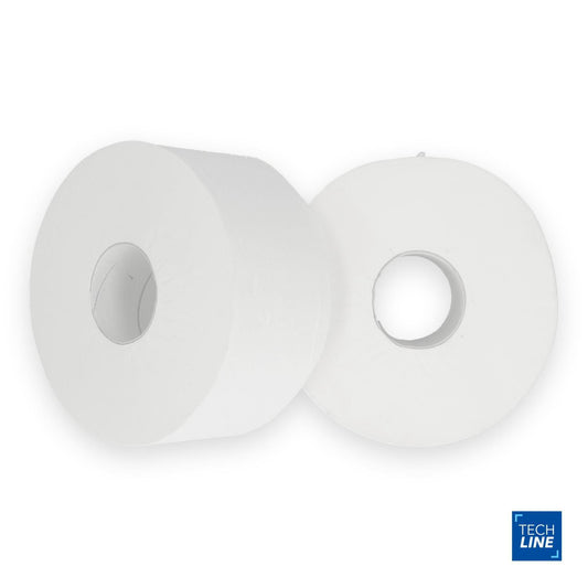 Toiletpapir Techline Jumbo Mini 2-lag Ø19cm L180mxB9cm Nyfiber Hvid,12 rl/krt