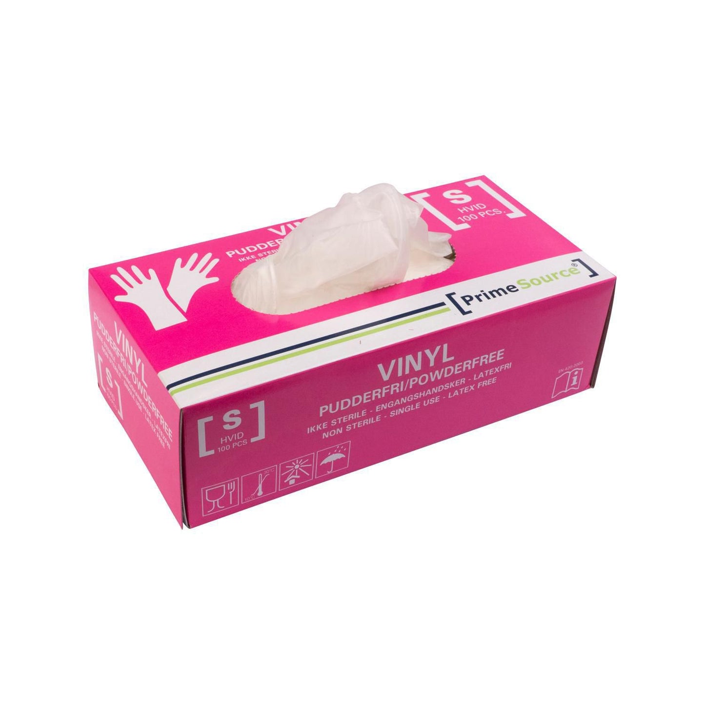 Handske Engangs Prime Source str S uden Pudder Vinyl AQL 1.5 Hvid,100 stk/pk