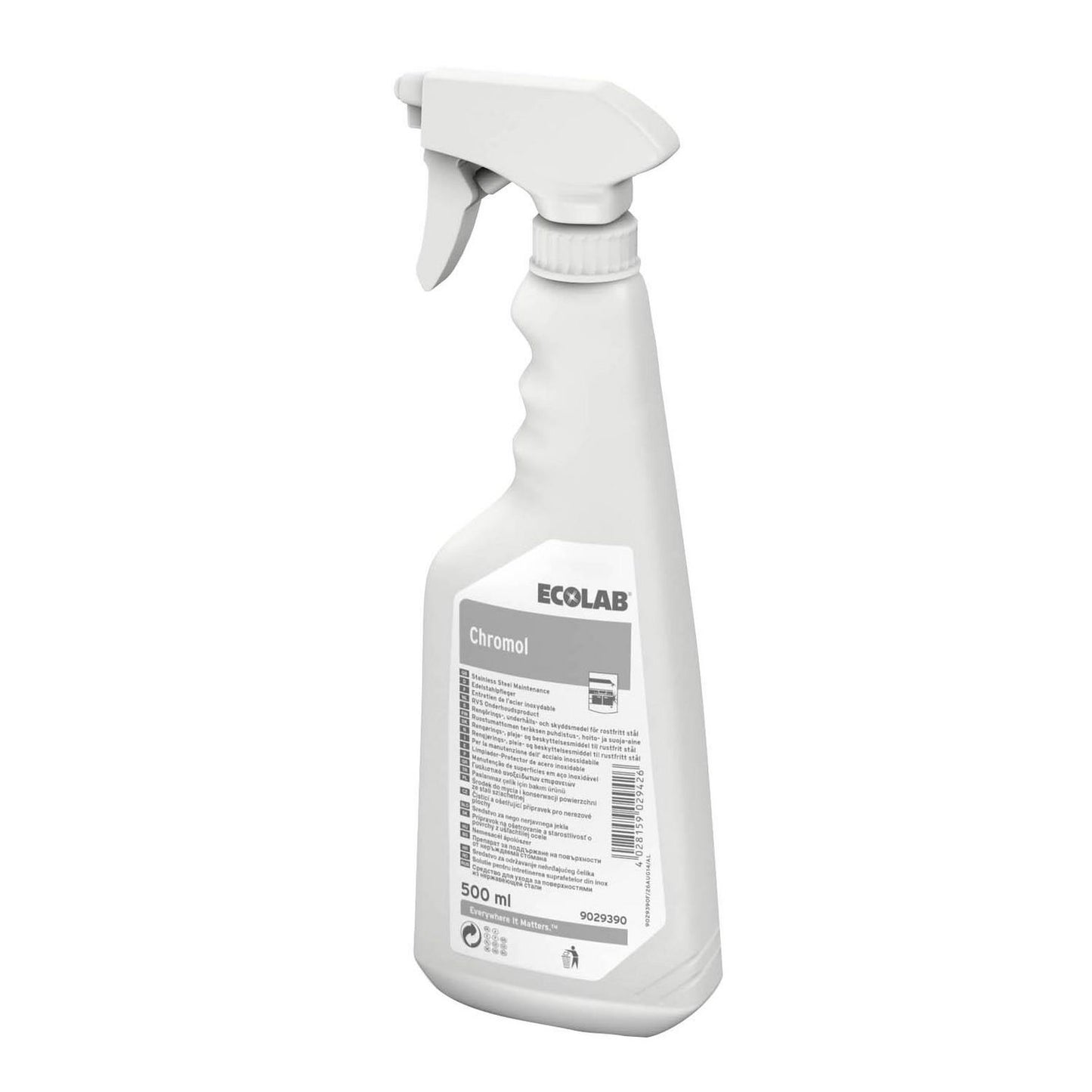 Stålpleje Chromol 500ml med Spray til rengøring og pleje af rustfrit stål,500 ml/fl