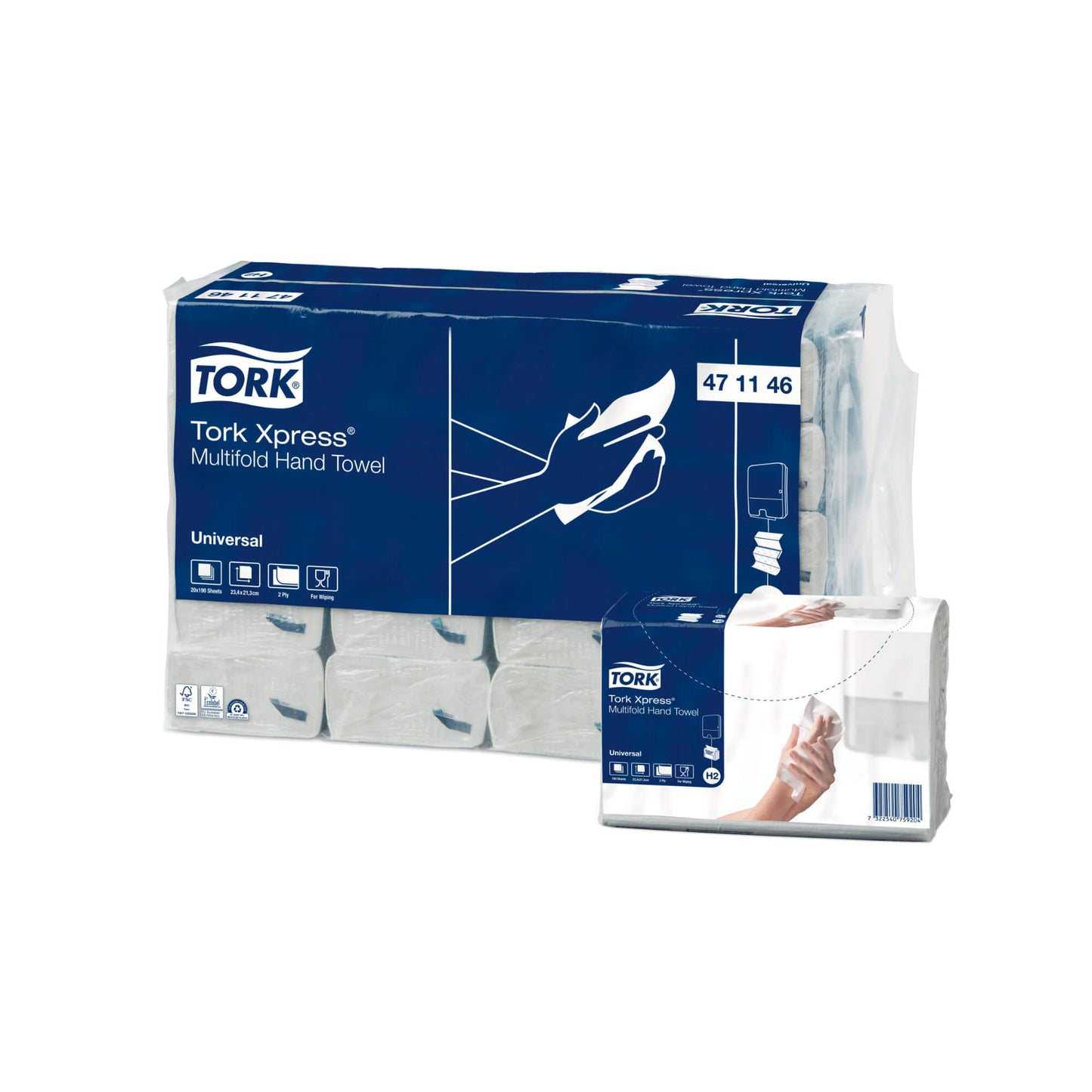 Håndklædeark, Tork, Universal, H2, Z-Fold, 2-lags, 234 x 213 x 78mm, mix FSC, hvid (3800 stk )