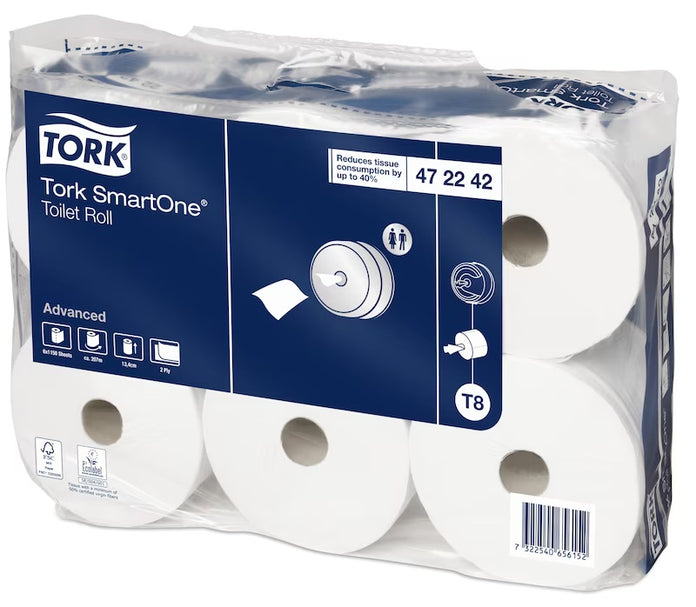 Toiletpapir, Tork T8 Advanced, 2-lags, 207m x 13,4cm, Ø19,9cm, hvid, blandingsfibre