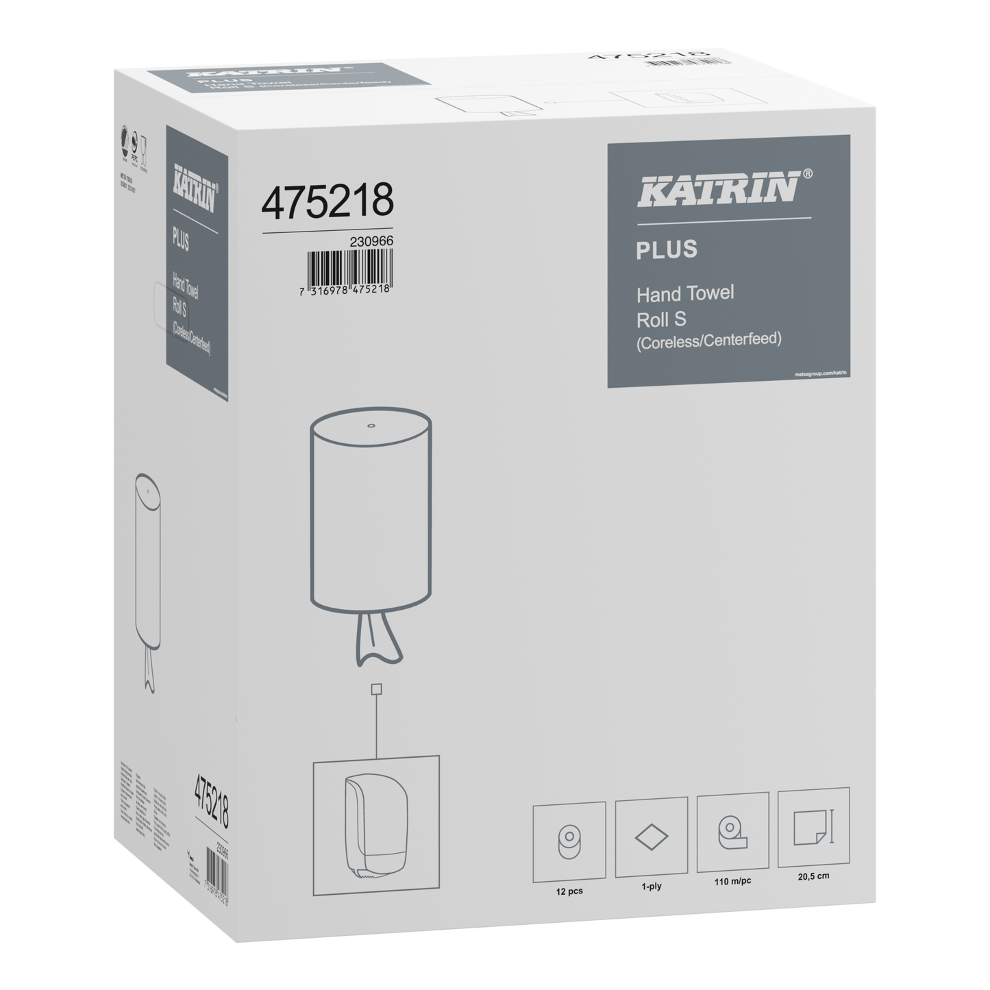 Håndklæderulle Katrin Plus S 1-lag 20.5 cm x110 m Uperforeret Hvid,12 rl/krt