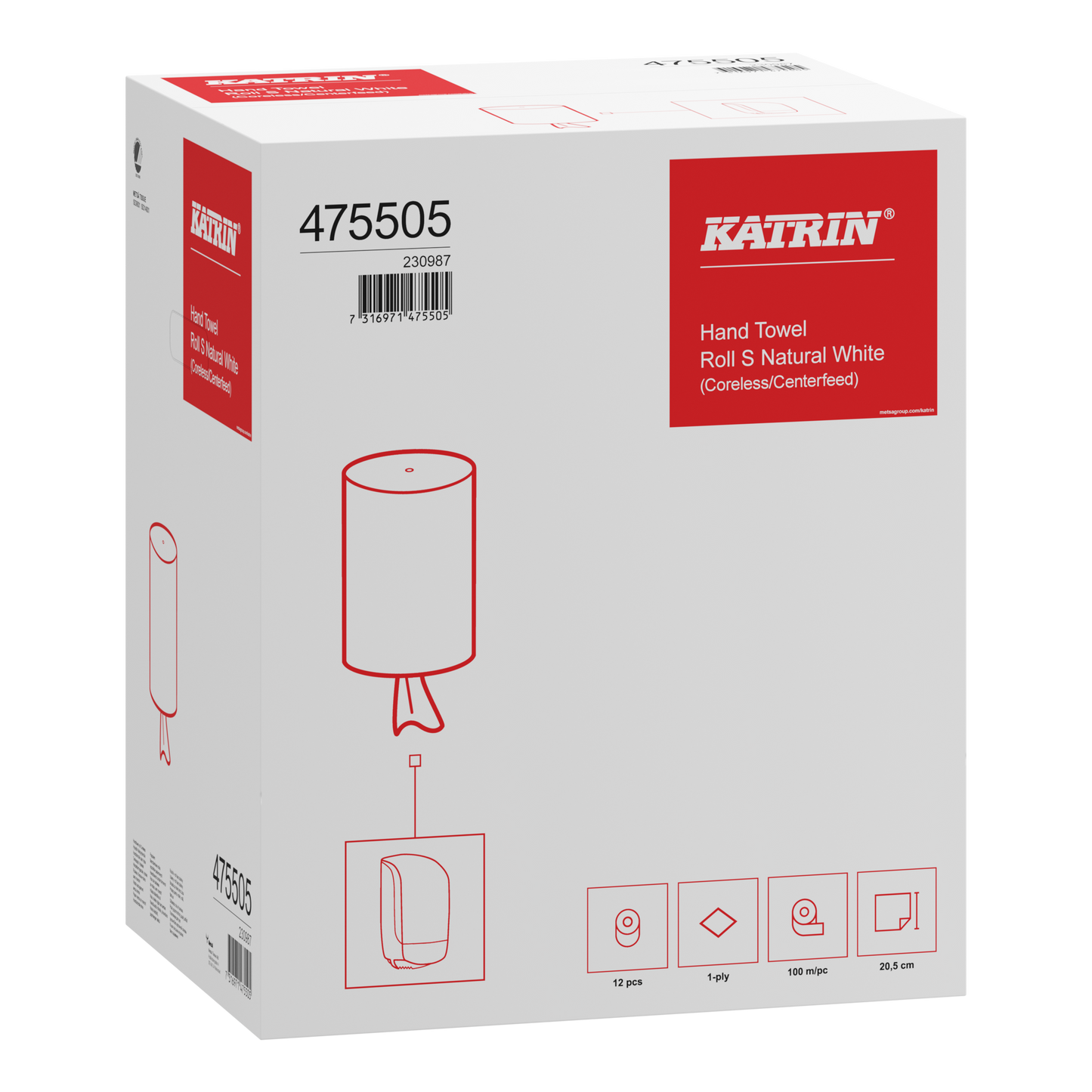 Håndklæderulle Katrin S Mini 1-lag 100 m uden Hylse Uperforeret Natur,12 rl/krt