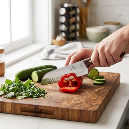 Victorinox Santokukniv med Luftlommer – 17 cm Klinge, Træskæfte