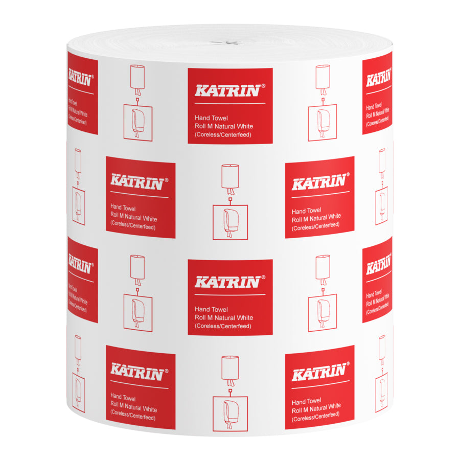 Håndklæderulle Katrin Midi 1-lag Ø19xB20.5cmxL300m Uperfo. U/Hylse Genbrug Hvid,6 rl/krt