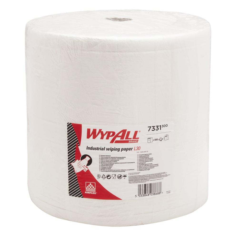 Aftørringsrulle Industri Wypall Polerulle L30 3-lag Ø38.5cm B37cmxL380m Mix Hvid,1 Rl