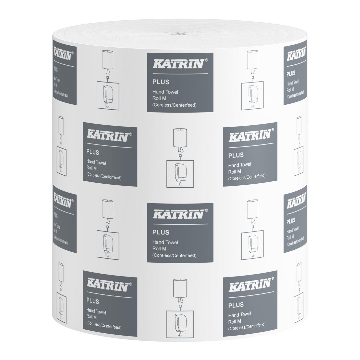 Håndklæderulle Katrin Plus 1-lag Ø19xB20.5cmxL280m Uperfo. U/Hylse Nyfiber Hvid,6 rl/krt