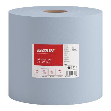 Aftørringsrulle Industri Katrin 2-lag Ø29cm B22cmxL360m Genbrug Blå,2 rl x 360 m/krt