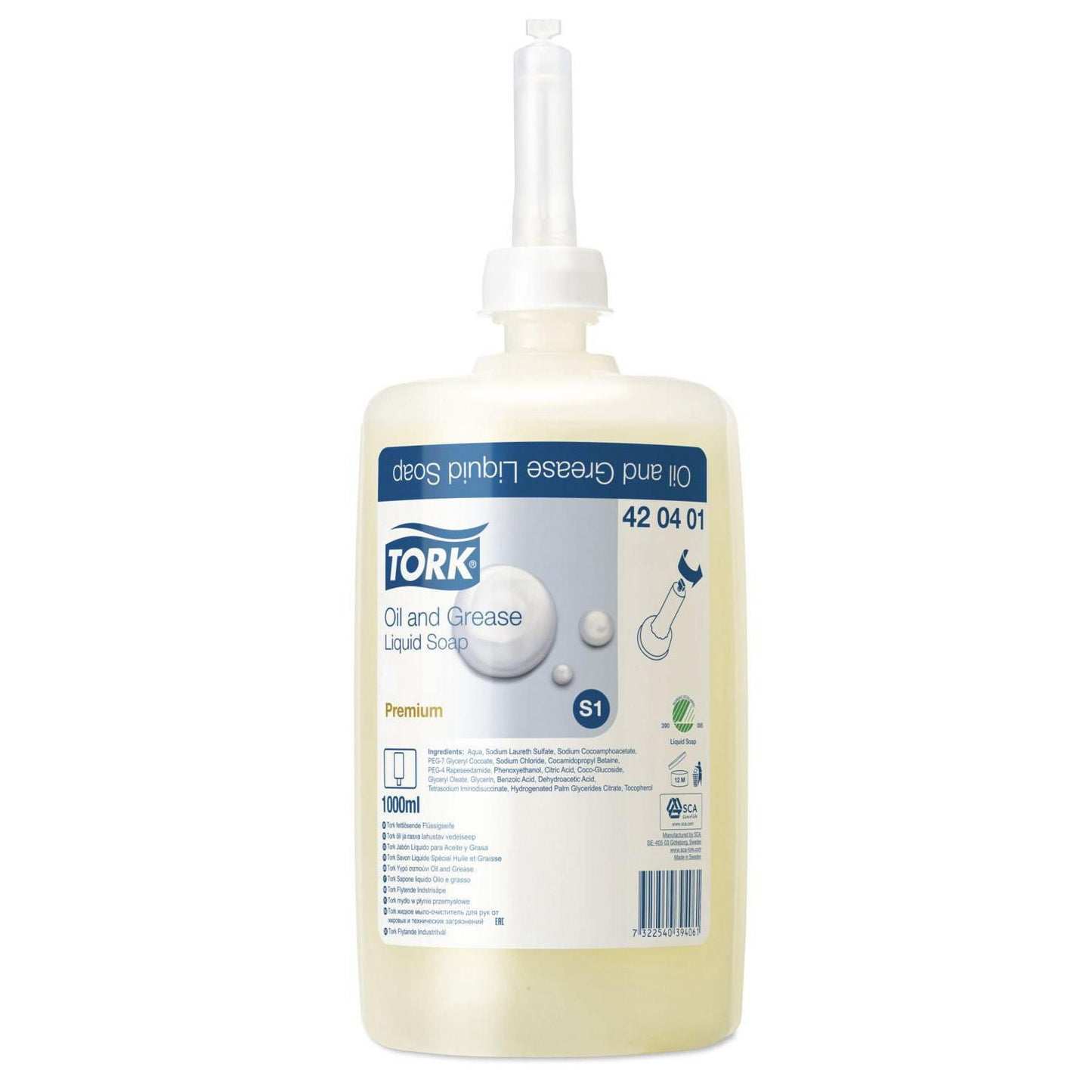 Håndsæbe Flydende Tork Industri Oil and Grease 1000ml Svanemærket u Parfume t S1,6 fl x 1 ltr/krt