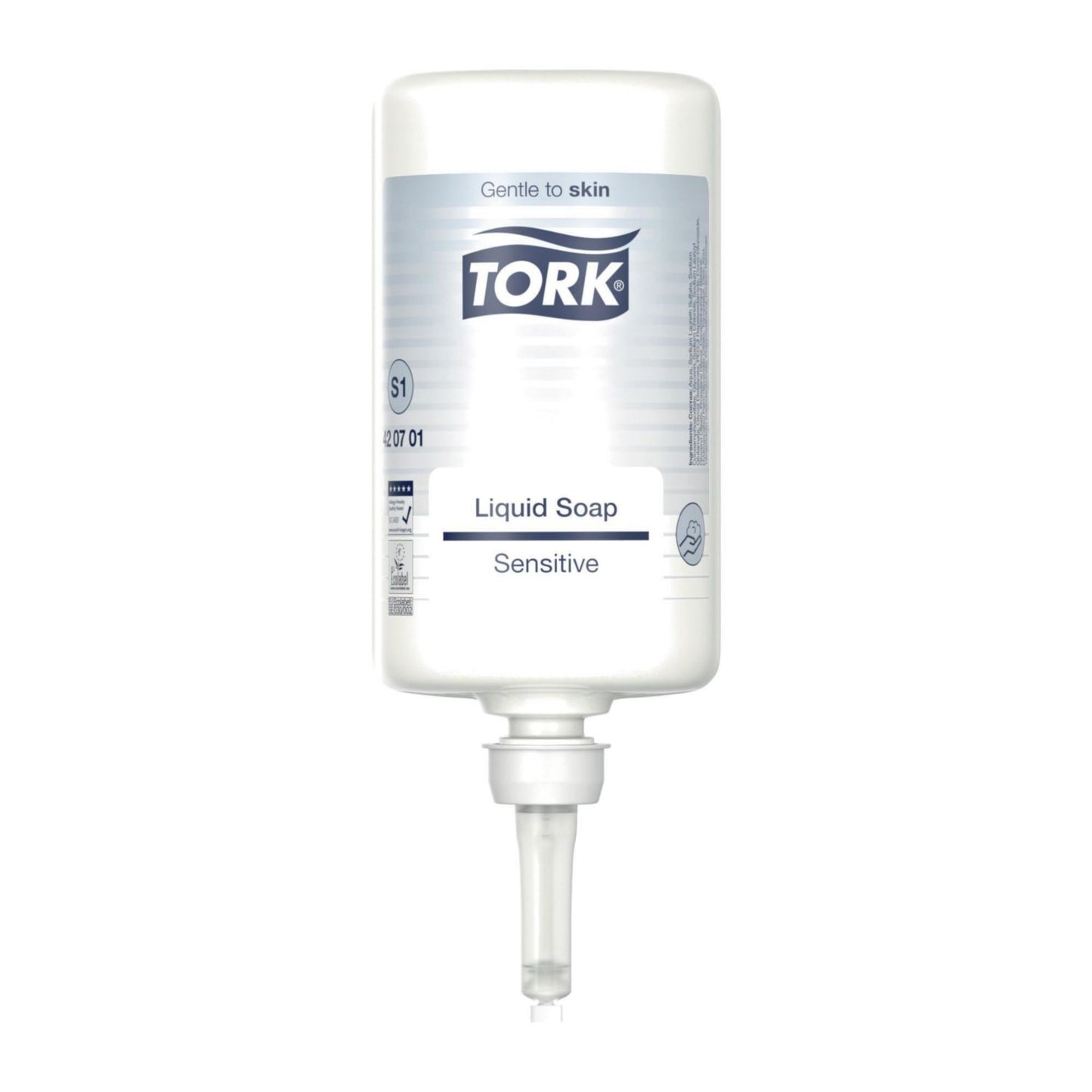 Håndsæbe Flydende Tork Sensitiv 1000ml Ecolabel uden Parfume Hvid til S1 disp,1 ltr/fl