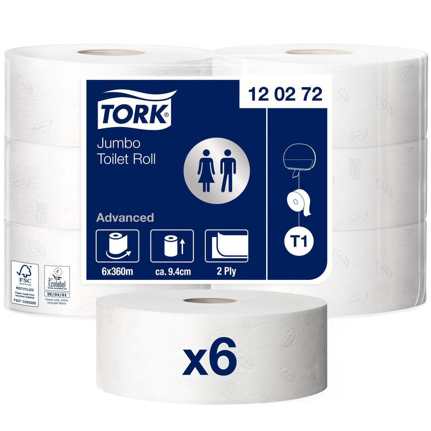 Toiletpapir Tork Advanced Jumbo T1 2-lag Ø26cm 360m Perforeret,6 rl/krt