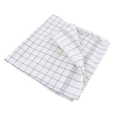 Kokkeviskestykke, 100 x 50cm, hvid, blå tern (10 stk)