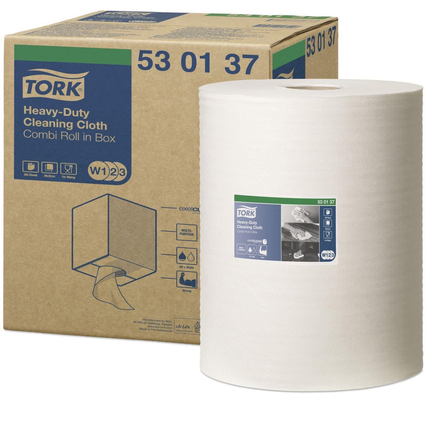 Aftørringsrulle Tork Industri W1/W2/W3 38x32cm x106m Hvid,106 m/krt
