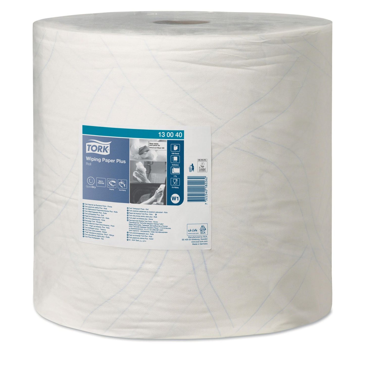 Aftørringsrulle Industri Tork Plus W1 2-lag Ø39cm B36.9cmxL510m Mix Hvid,1 rl/krt