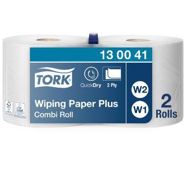 Aftørringsrulle Industri Tork Plus W1/W2 2-lag Ø26.2cm B23.5cmxL255m Mix Hvid,2 rl x 225 m/krt