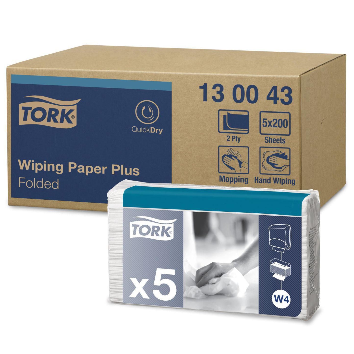 Aftørringsklud Tork Plus W4 2-lag 324x385mm Toppak Hvid,5 pk x 200 stk/krt