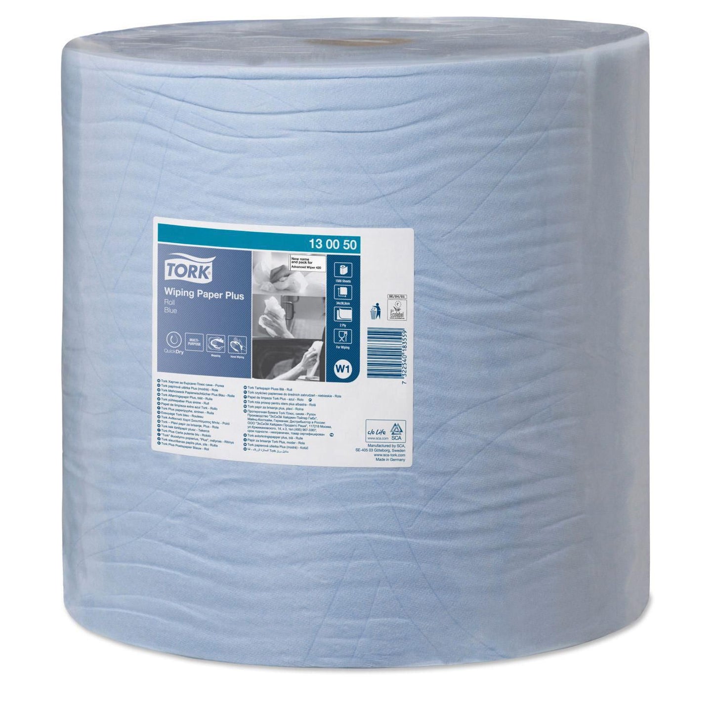 Aftørringsrulle Industri Tork Plus W1 2-lag Ø39cm B36.9cmxL510m Mix Blå,510 m/krt
