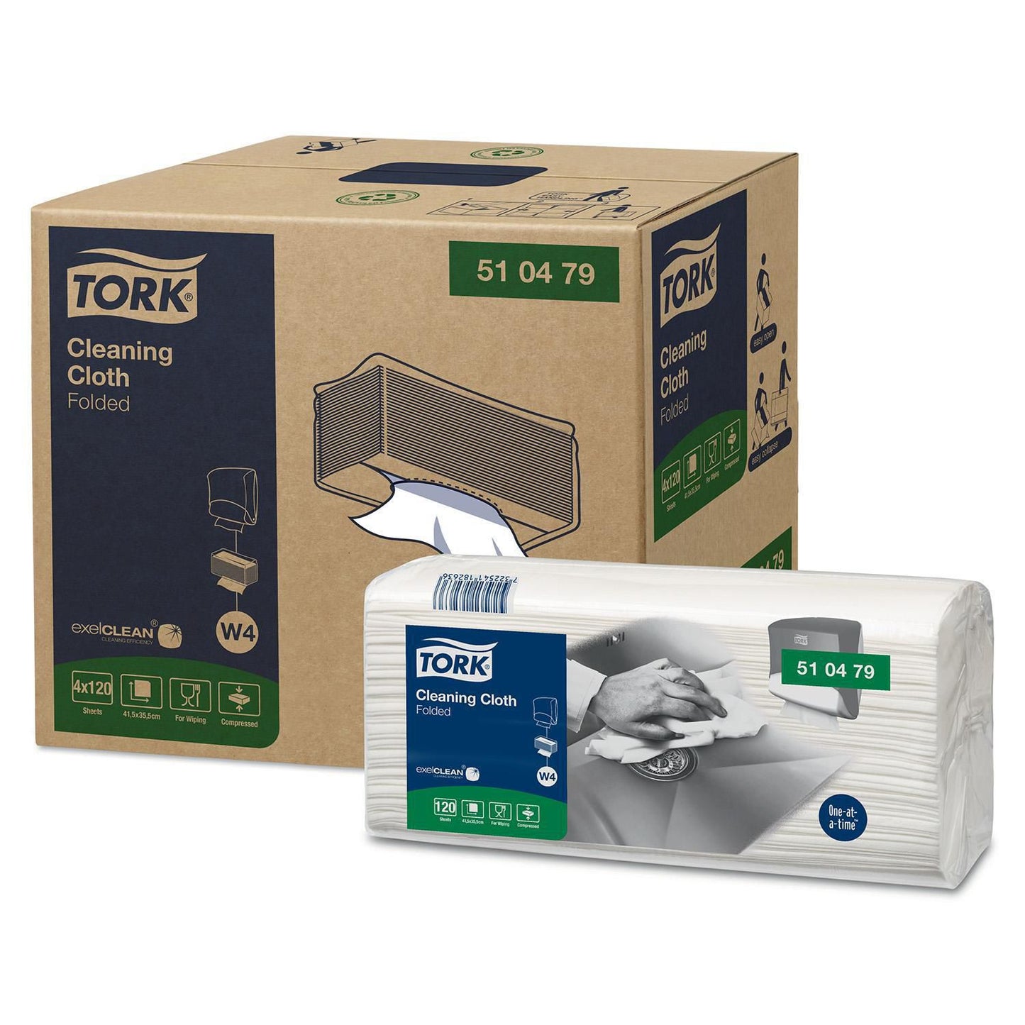 Aftørringsklud Tork W4 1-lag 415x355mm Toppak Hvid,4 pk x 120 stk/krt
