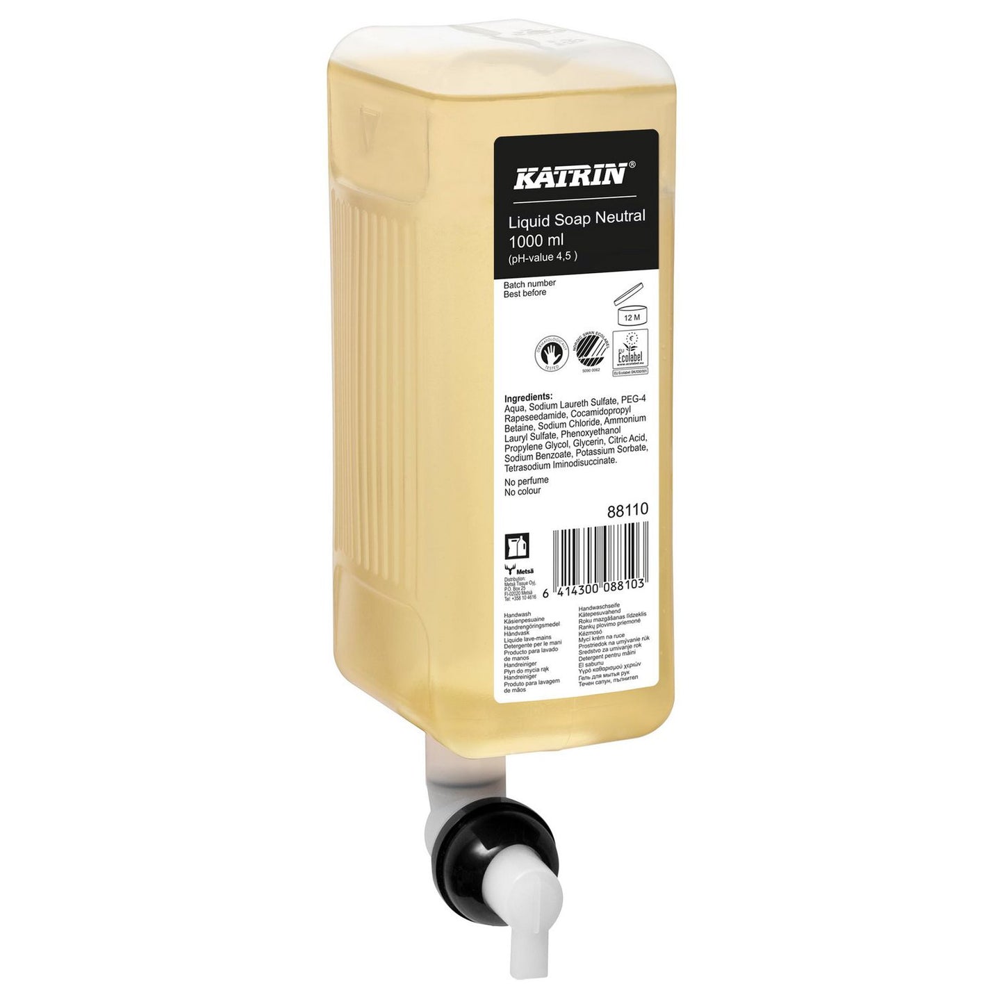 Cremesæbe Katrin 1ltr Svanemærket/Ecolabel uden Farve/Parfume til dispenser,6 dnk x 1 ltr/krt