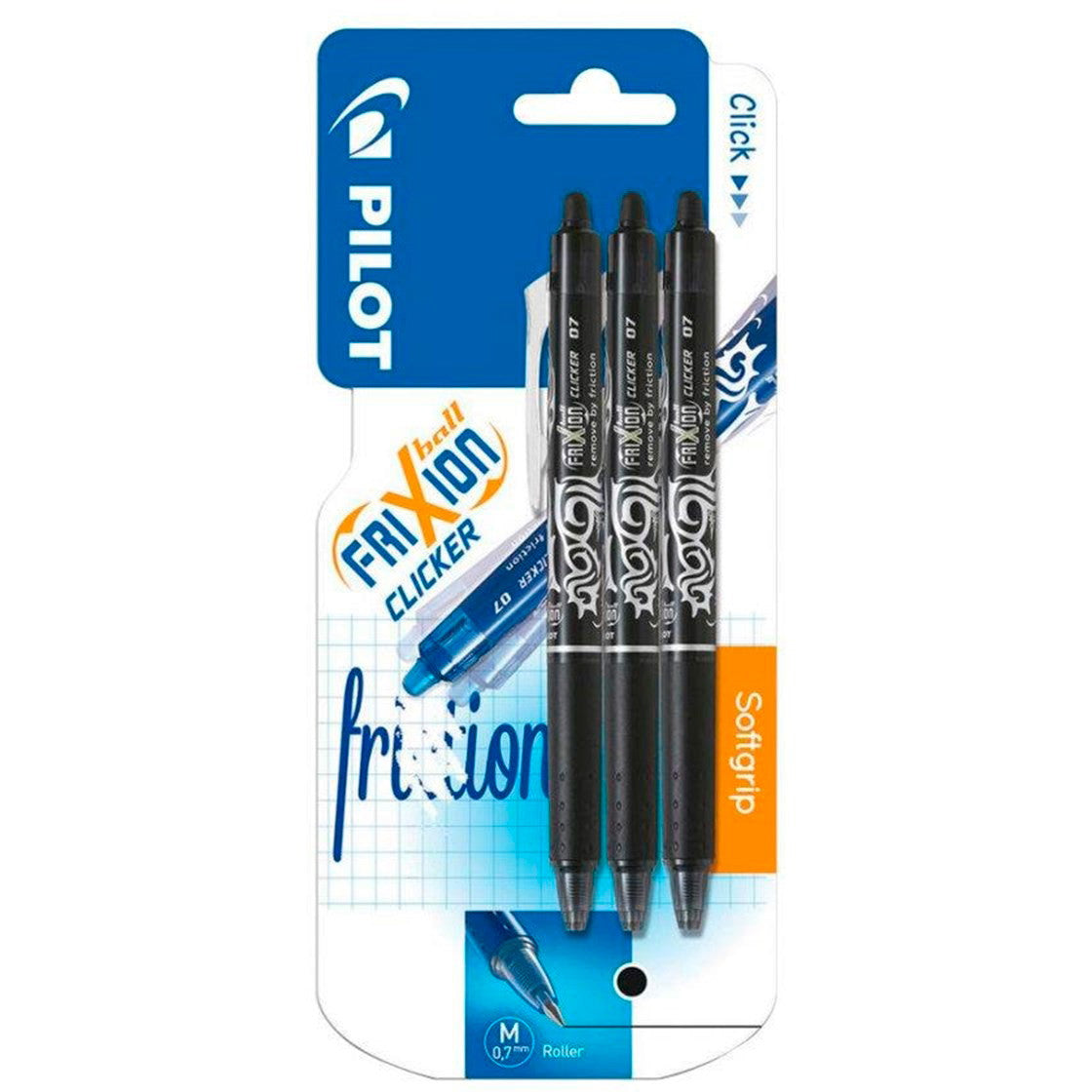 Pilot FriXion Clicker ballpen 0,7mm sort 3stk