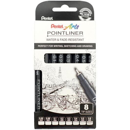 Pentel YS20P fineliner 0,03-0,8mm sort 8stk
