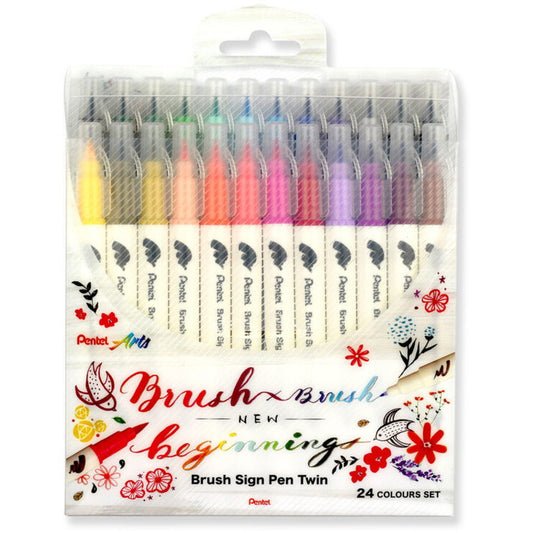 Pentel SESW30 Brush Sign Pen Twin 24stk