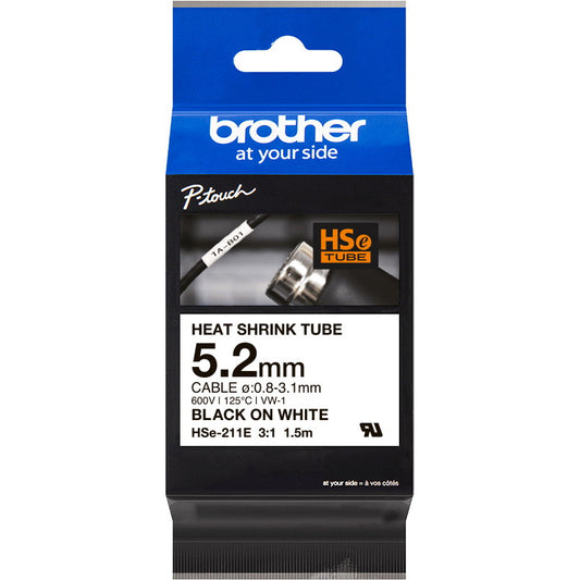 Brother HSe krympeflextape 5,2mm sort/hvid