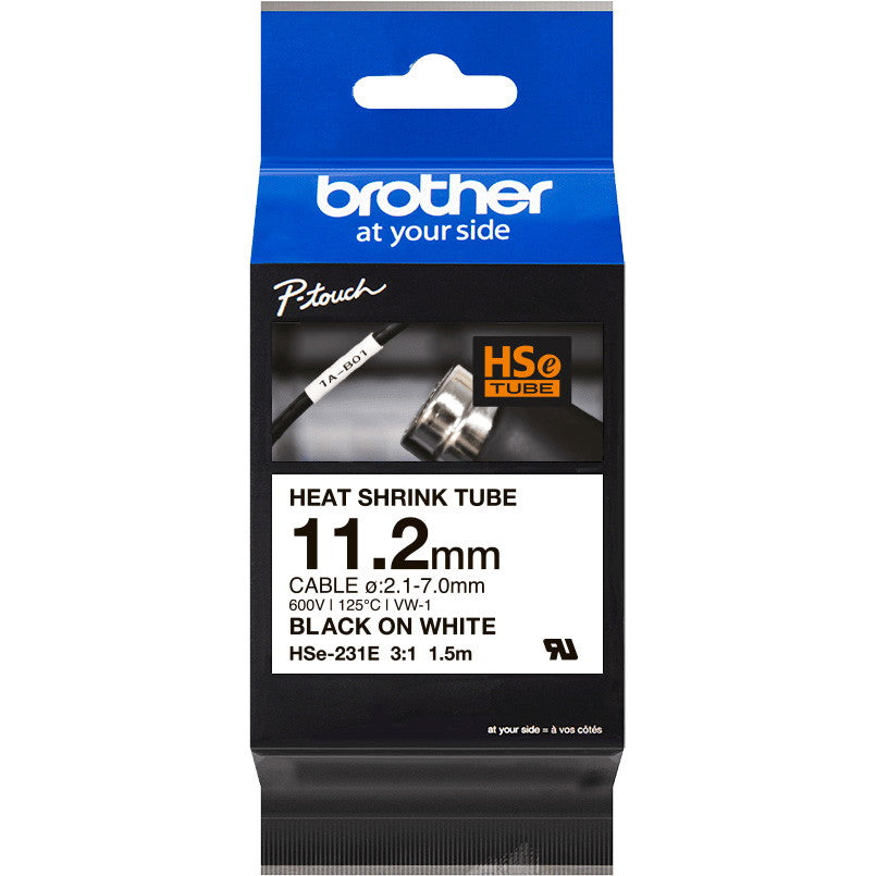Brother HSe krympeflextape 11,2mm sort/hvid