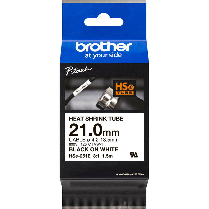 Brother HSe krympeflextape 21mm sort/hvid