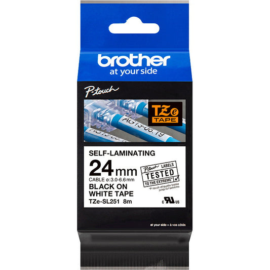 Brother Tze-SL labeltape 24mm sort/hvid