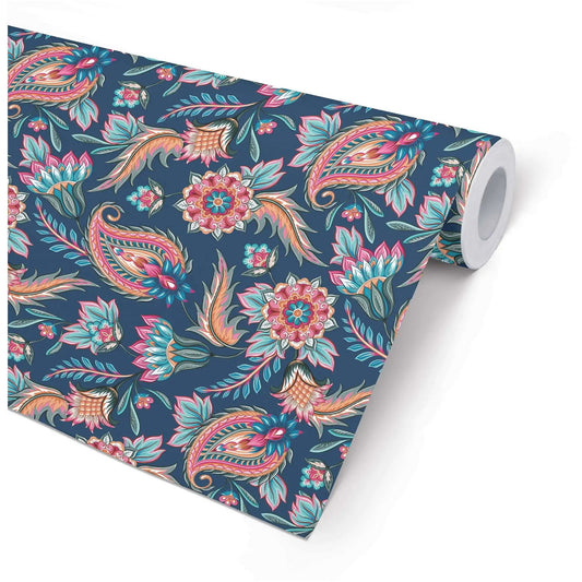 Gavepapir Paisley 38cmx165m mørkeblå