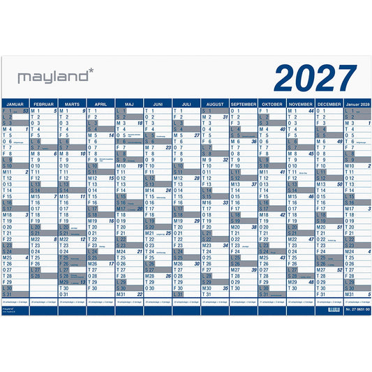 Mayland 2027 27065000 1x13mdr vægekalender 70x100cm blå
