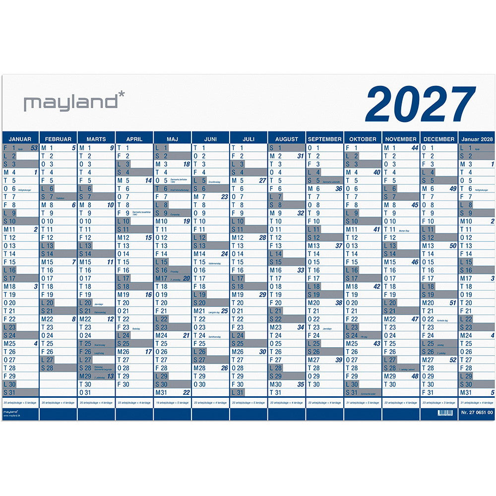 Mayland 2027 27065000 1x13mdr vægekalender 70x100cm blå