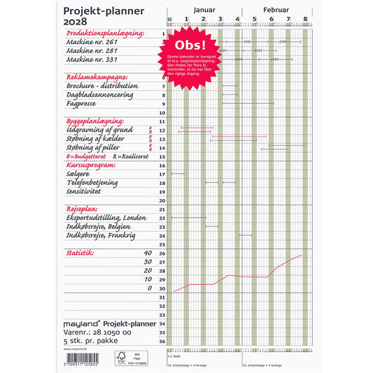 Mayland 2028 28105000 vægkalender 30x80x0,1cm grøn
