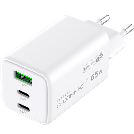 Q-Connect USB-A og 2x USB-C adapter 65W hvid