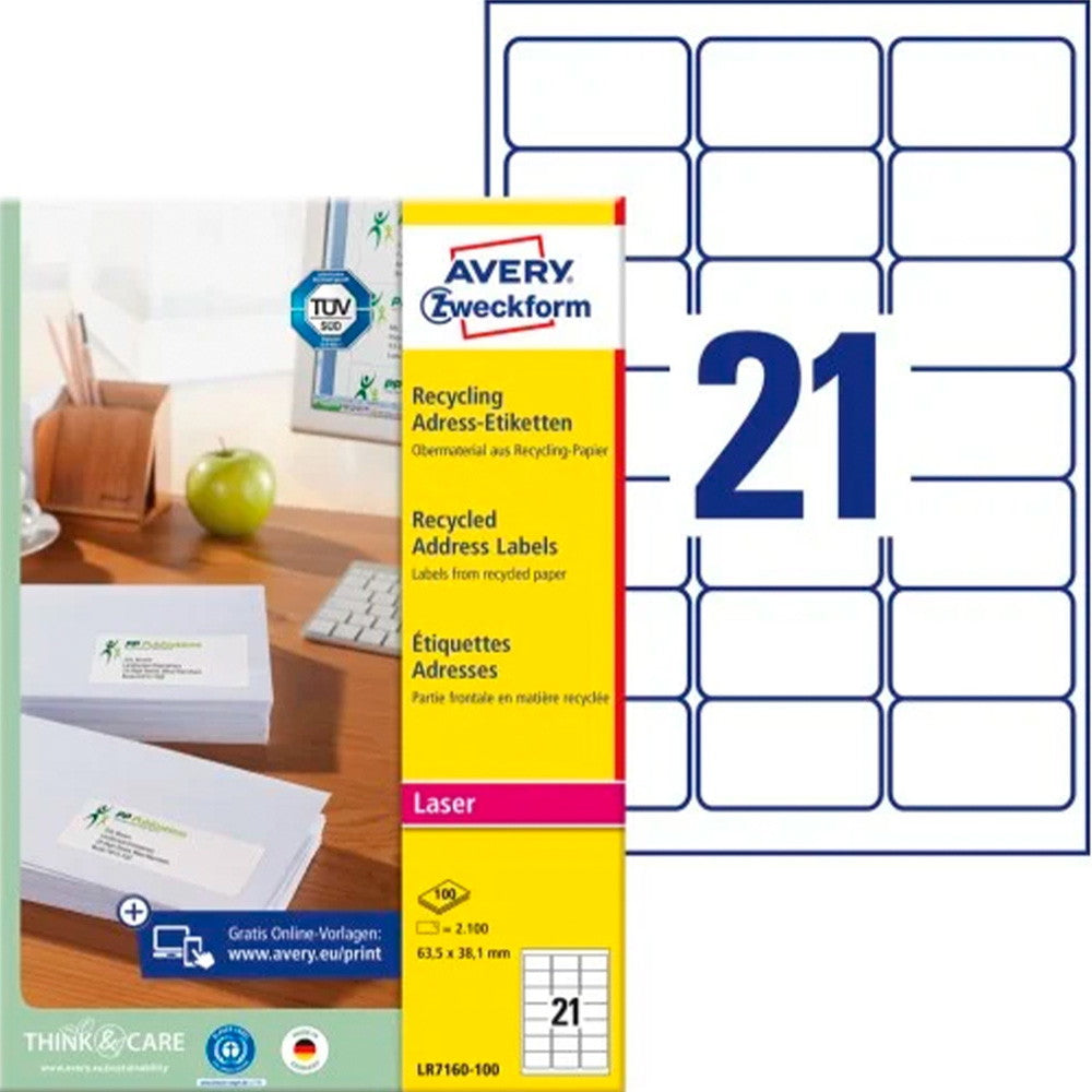 Avery adresse etiketter genbrugspapir 63,5x38,1mm råhvid