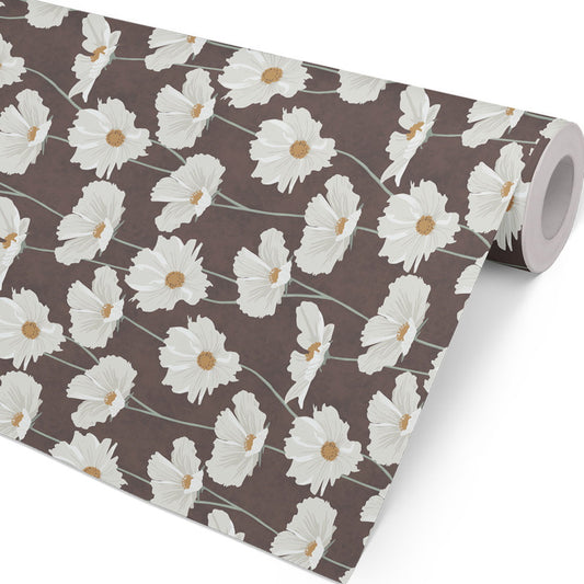 Gavepapir Hvideblomster 57cmx154m sort/hvid