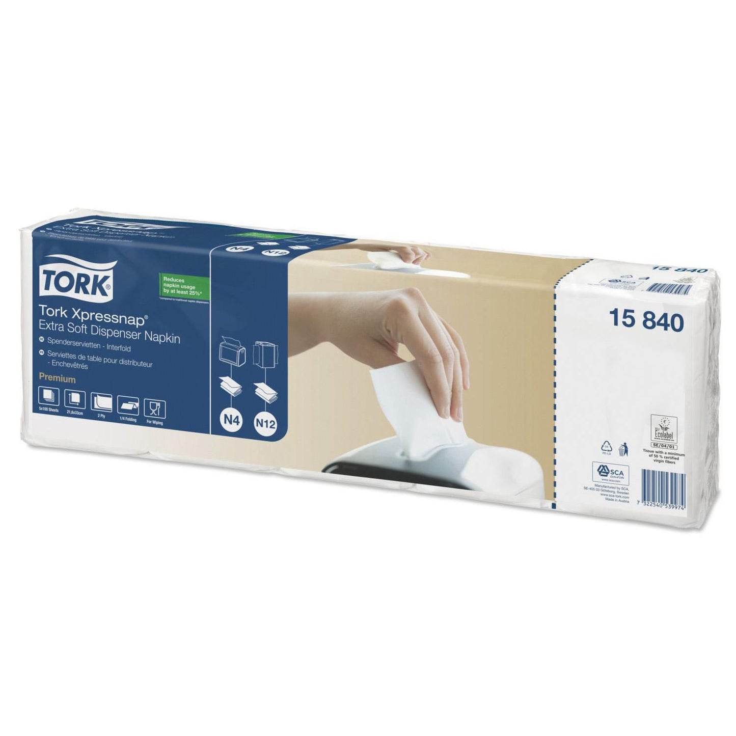 Serviet Tork N4 213x330mm 2-lag Interfold Hvid,8 pk x 500 stk/krt