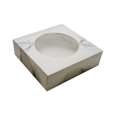 Kageæske hængslet låg S-Line L190xB190xH50mm pap med rude i PLA hvid/grå,200 stk/krt