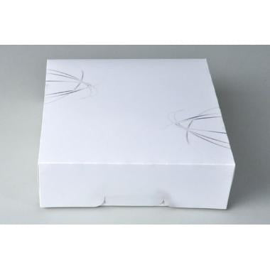 Kageæske hængslet låg S-Line L250xB250xH80mm pap uden rude hvid/grå,100 stk/krt