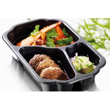 Bakke 3-rum Takeaway 1/4 GN 250x159x48 mm MIN PP Sort,246 stk/krt
