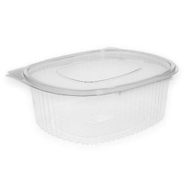 Plastbæger Verive 375 ml oval hængslet låg 144x115x50 mm RPET Klar,15 ps x 50 stk/krt
