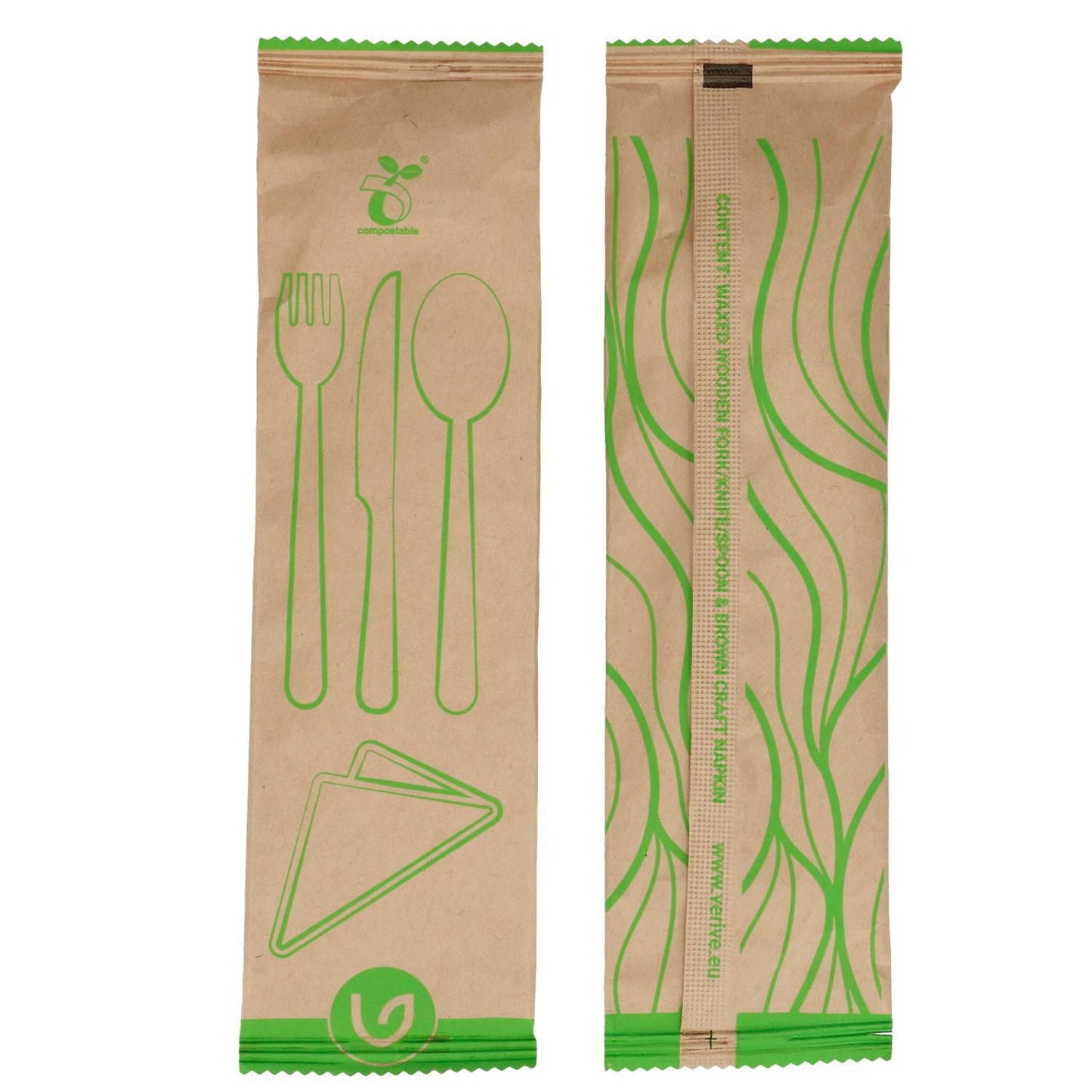 Bestikpose Verive L160xB70mm Træ FSC med Kniv Gaffel Spiseske Serviet Natur,100 stk/ps