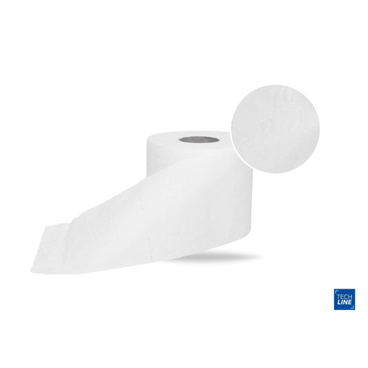 Toiletpapir Techline 3-lag Ø12,3cm L30m x B9.6cm Nyfiber. Hvid,9 pk x 8 rl/krt