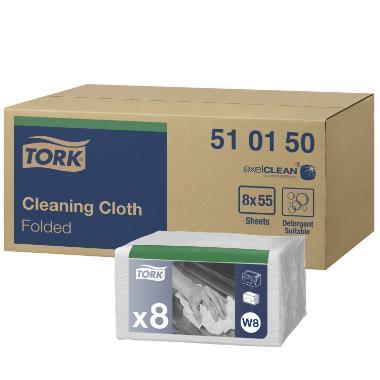 Aftørringsklud Tork W8 1-lag 385x320 mm Hvid,8 pk x 55 stk/krt
